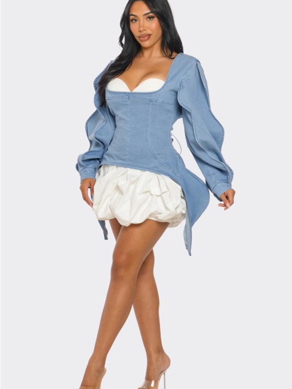 Blue Denim Corset Mini Skirt - Women Skirts